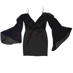 Womens Black Whimsigoth Mini Dress Size 6 V Neck Cold Shoulder Witchy Vampire